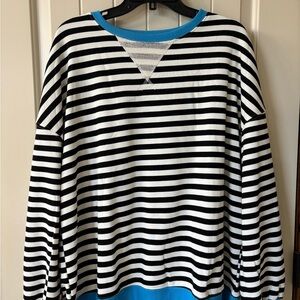 NWOT Viral Striped Black and White Sweater with Blue Accents